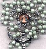 Brigittine Rosary Our Lady of Guadalupe St Benedict medal crucifix moss green glass  BR68
