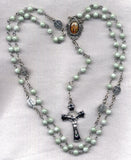 Brigittine Rosary St Joseph with St Benedict medals moss green glass  BR69