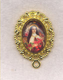 St Theresa of Lisieux pink pressed roses rosary V08