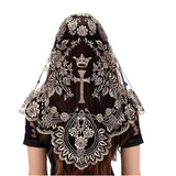 Christ The King Chapel Veil beige on black Embroidered VE39