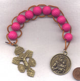 Ribbed Wood Bead Fucshia Pink Pull Rosary Brigittine or Dominican PL29