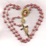 St Theresa of Lisieux pink pressed roses rosary V08