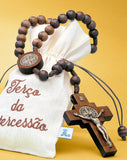 St Benedict Medal Brown Wood Cord Rosary  CD12
