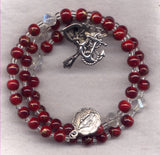 Faith Hope Charity Crimson and Crystal spring wire rosary bracelet BR013