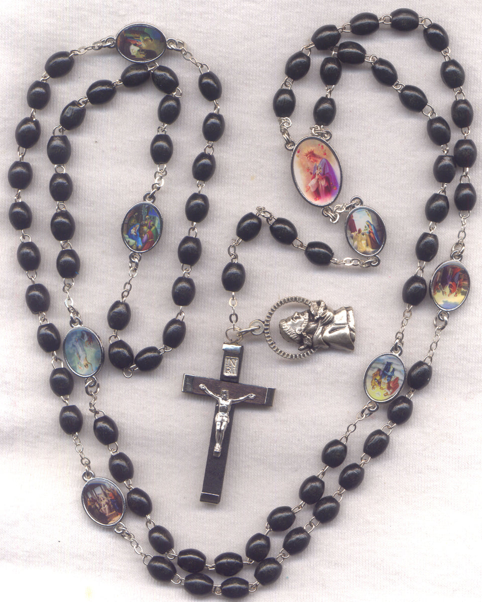 7 Joys of Mary Franciscan Crown Black Novena Beads color medals FR02