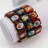 Elasticized Wooden Bead Saints Bracelet each BR040