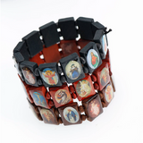 Elasticized Wooden Bead Saints Bracelet each BR040