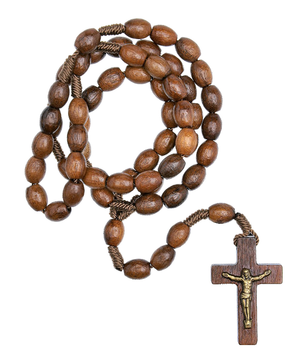 Simple Brown Wood Bead Cord Rosary CD19