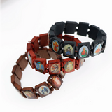 Elasticized Wooden Bead Saints Bracelet each BR040
