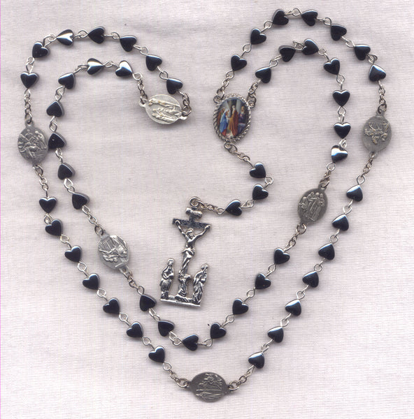 7 Sorrows Servite Rosary Our Lady of Seven Sorrows Hematite Heart Beads 7S04