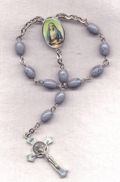 7 Sorrows One Decade Pocket Rosary Servite grey glass 7S18