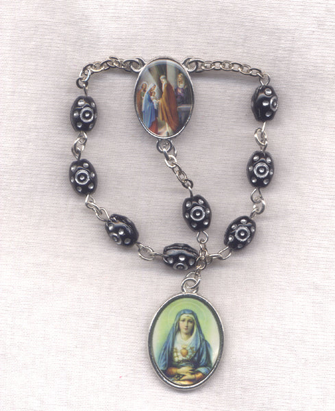 7 Sorrows One Decade Pocket Rosary Servite black ornate glass 7S30