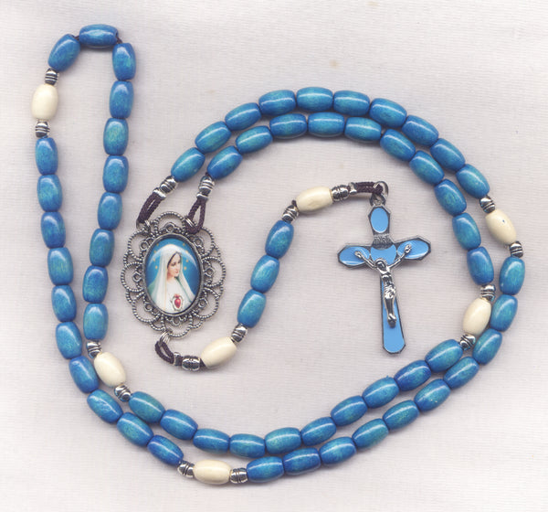 Brigittine Cord Rosary Immaculate Heart of Mary blue wood BR05