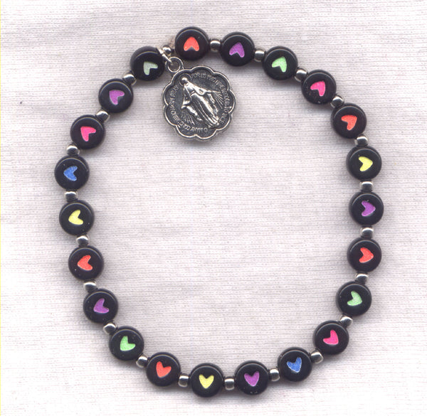 Miraculous Medal Color Hearts Stretch Bracelet BR052