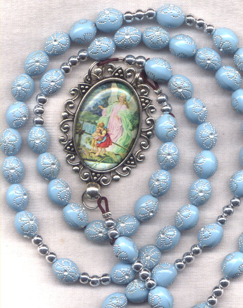 Brigittine Cord Rosary Guardian Angel Blue Acrylic beads BR15