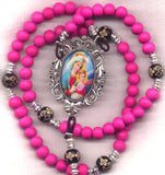 Brigittine Cord Rosary Mary Queen of Heaven pink wood beads BR023