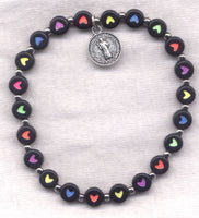 St Benedict Medal Color Hearts Stretch Bracelet BR053