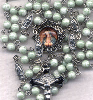 Brigittine Rosary Our Lady of Guadalupe St Benedict medal crucifix moss green glass  BR68