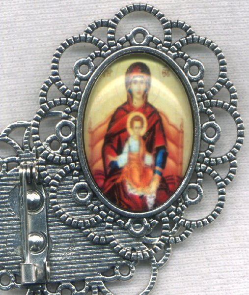 Theotokos Enthroned Icon Brooch each BRCH05M
