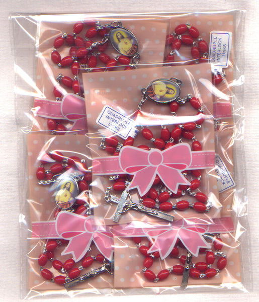 Bulk Buy Red Acrylic Sacred Heart Rosaries 5 per package BULK10