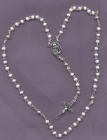 Bulk Buy First Communion petite white glass rosaries 3 per pkg GR102