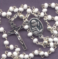 Bulk Buy First Communion petite white glass rosaries 3 per pkg GR102