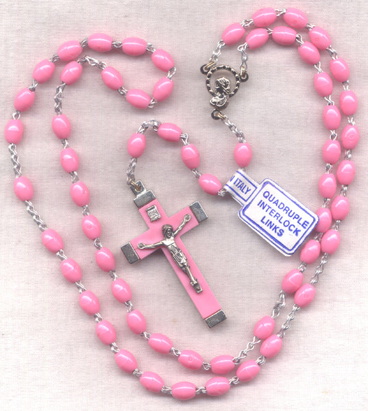 Bulk Buy Pink Acrylic Quadruple Interlock Rosaries 5 per package