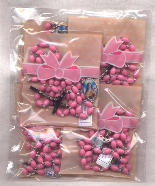 Bulk Buy Pink Acrylic St Theresa Rosaries 5 per package BULK03