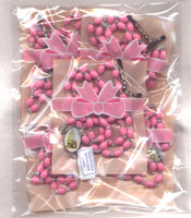 Bulk Buy Pink Acrylic Our Lady of Fatima Rosaries 5 per package BULK04