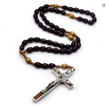 St Benedict Medal Dark Brown Wood Cord Rosary  CD08