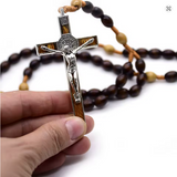 St Benedict Medal Dark Brown Wood Cord Rosary  CD08