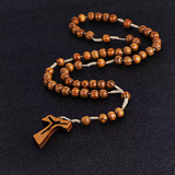Silhouette Crucifix Brown Wood Cord Rosary  CD15
