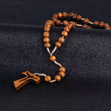 Silhouette Crucifix Brown Wood Cord Rosary  CD15