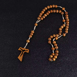 Silhouette Crucifix Brown Wood Cord Rosary  CD15