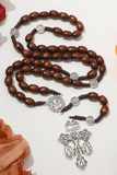 Dark Brown Oval Wood Bead Deluxe Pardon Crucifix Cord Rosary  CD16