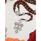 Dark Brown Oval Wood Bead Deluxe Pardon Crucifix Cord Rosary  CD16