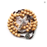 Brown Wood Bead St Benedict Medal Cord Rosary  CD17