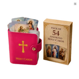 54 Assorted Prayer Cards plus pink leatherette card pouch