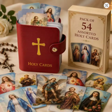 54 Assorted Prayer Cards plus red leatherette card pouch