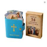 54 Assorted Prayer Cards plus blue leatherette card pouch