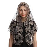 Christ The King Chapel Veil beige on black Embroidered VE39