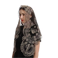 Christ The King Chapel Veil beige on black Embroidered VE39
