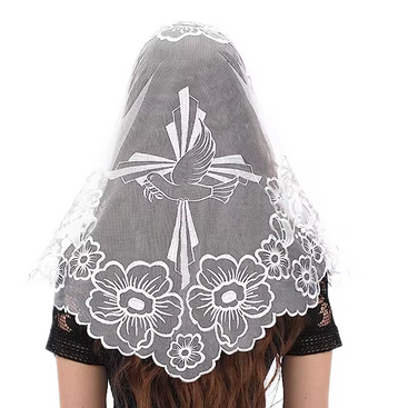 Confirmation Holy Spirit Chapel Veil white on white Embroidered VE41