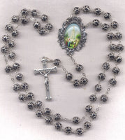Our Lady of Fatima Fancy Double Capped Black Crystal FanC11