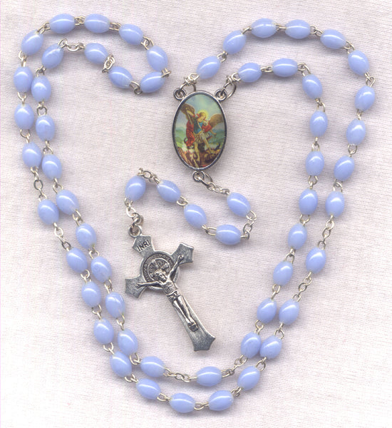 St Michael the Archangel St Benedict medal crucifix blue acrylic bead GR06