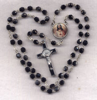 Sacred Heart of Jesus St Benedict Medal Crucifix Black Glass Bead Rosary GR13