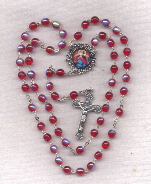 St Philomena Rosary Red glass beads GR43 July birthstone