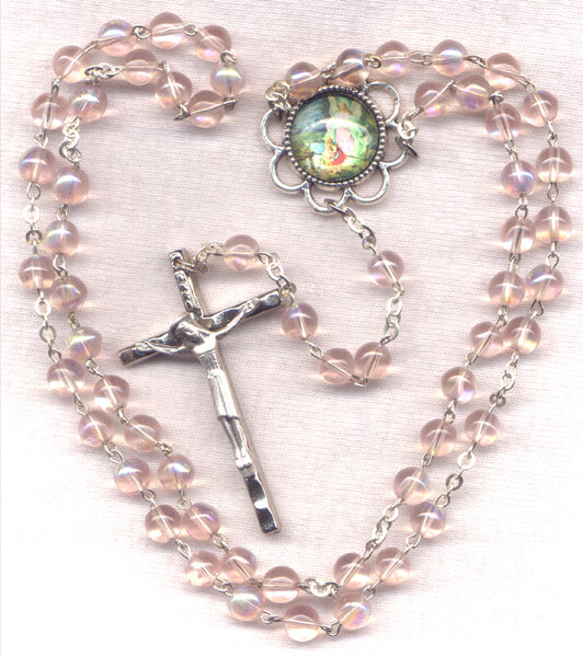 Guardian Angel Rosary AB Light Pink beads GR46 October