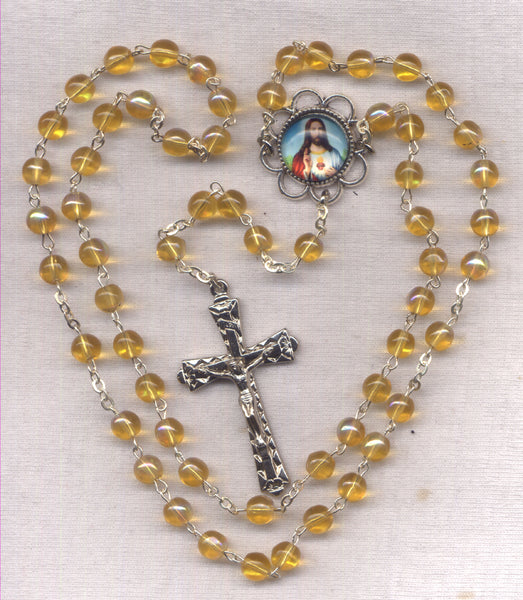 Sacred Heart of Jesus Rosary Golden Topaz beads GR60 November