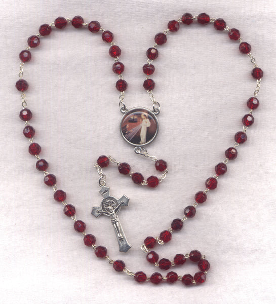 Divine Mercy Rosary garnet acrylic faceted beads GR64 January